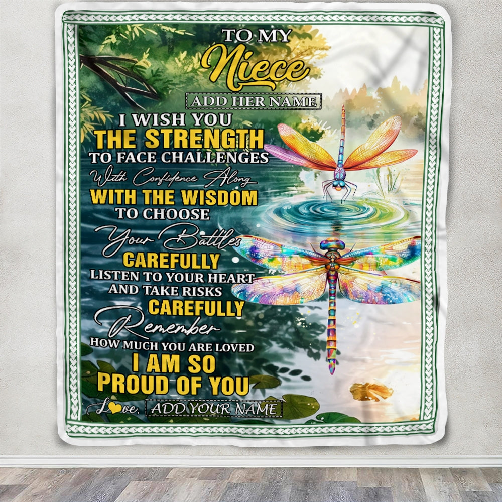Personalized To My Niece Gifts Blanket From Aunt Uncle Auntie I Wish You The Strength Dragonfly Niece Birthday Gifts Christmas Custom Fleece Throw Blanket | siriusteestore