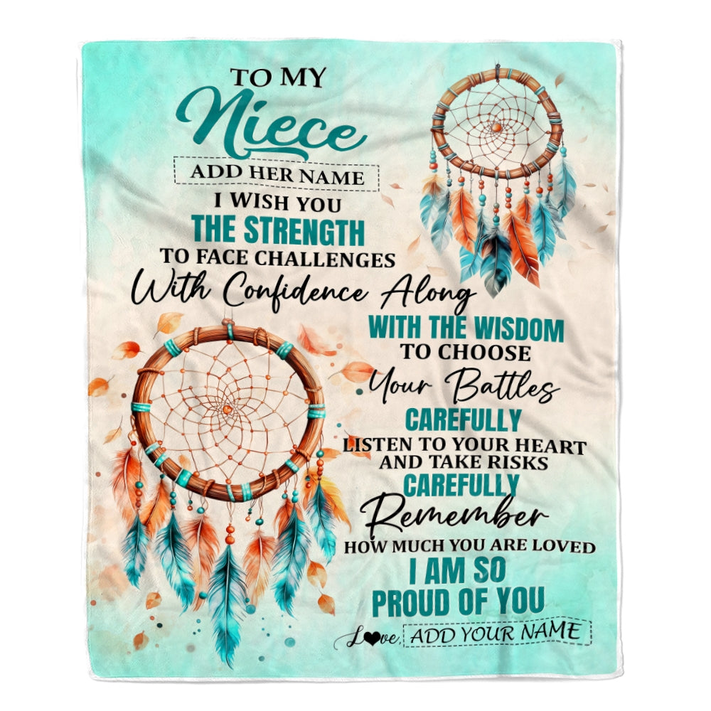 Personalized To My Niece Gifts Blanket From Aunt Uncle Auntie I Wish You The Strength Dream Catcher Niece Birthday Gifts Christmas Custom Fleece Throw Blanket | siriusteestore