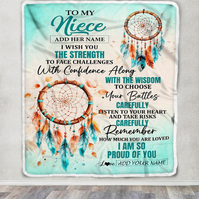 Personalized To My Niece Gifts Blanket From Aunt Uncle Auntie I Wish You The Strength Dream Catcher Niece Birthday Gifts Christmas Custom Fleece Throw Blanket | siriusteestore