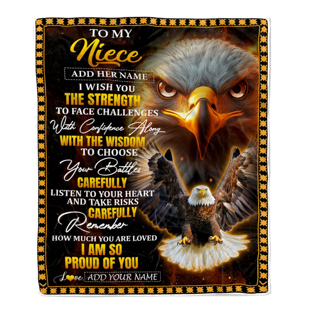 Personalized To My Niece Gifts Blanket From Aunt Uncle Auntie I Wish You The Strength Eagle Niece Birthday Gifts Christmas Graduation Custom Fleece Blanket | siriusteestore