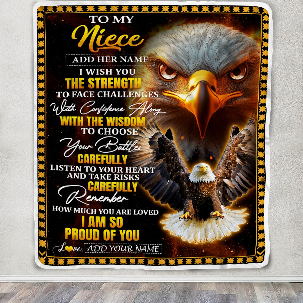 Personalized To My Niece Gifts Blanket From Aunt Uncle Auntie I Wish You The Strength Eagle Niece Birthday Gifts Christmas Graduation Custom Fleece Blanket | siriusteestore