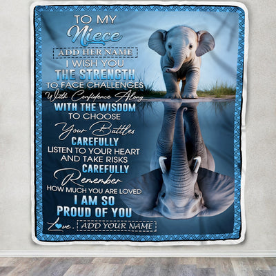 Personalized To My Niece Gifts Blanket From Aunt Uncle Auntie I Wish You The Strength Elephant Niece Birthday Gifts Christmas Custom Fleece Throw Blanket | siriusteestore