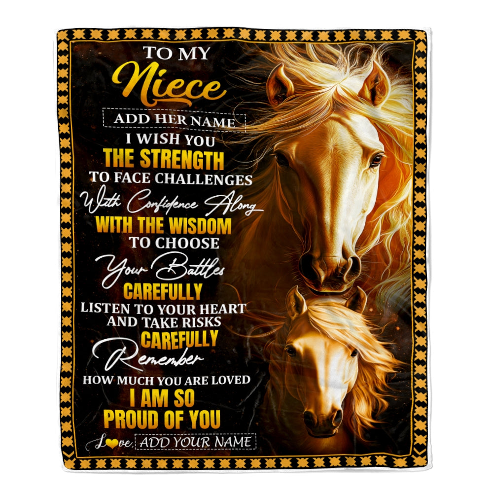 Personalized To My Niece Gifts Blanket From Aunt Uncle Auntie I Wish You The Strength Horse Niece Birthday Gifts Christmas Graduation Custom Fleece Blanket | siriusteestore