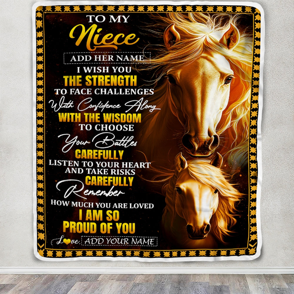 Personalized To My Niece Gifts Blanket From Aunt Uncle Auntie I Wish You The Strength Horse Niece Birthday Gifts Christmas Graduation Custom Fleece Blanket | siriusteestore