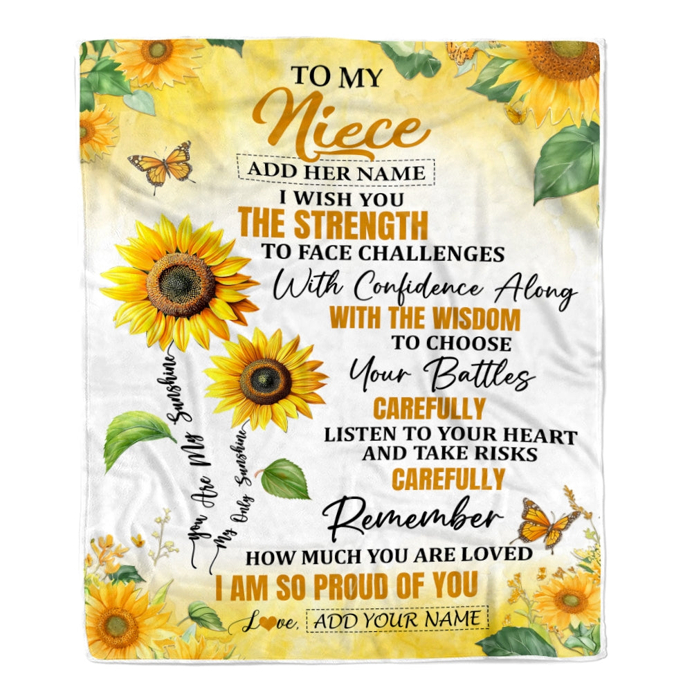Personalized To My Niece Gifts Blanket From Aunt Uncle Auntie I Wish You The Strength Sunflower Niece Birthday Gifts Christmas Custom Fleece Throw Blanket | siriusteestore