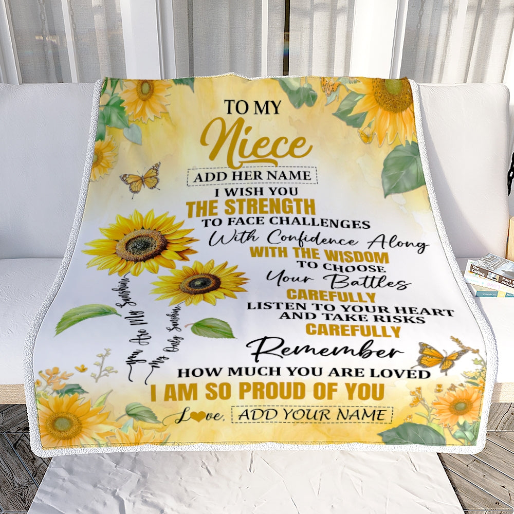 Personalized To My Niece Gifts Blanket From Aunt Uncle Auntie I Wish You The Strength Sunflower Niece Birthday Gifts Christmas Custom Fleece Throw Blanket | siriusteestore