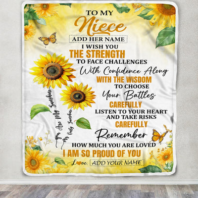 Personalized To My Niece Gifts Blanket From Aunt Uncle Auntie I Wish You The Strength Sunflower Niece Birthday Gifts Christmas Custom Fleece Throw Blanket | siriusteestore