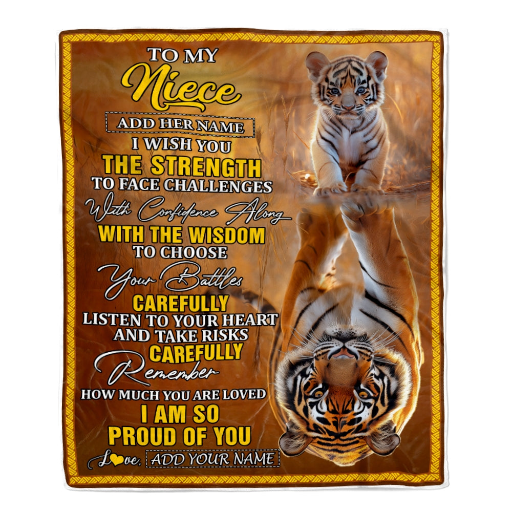 Personalized To My Niece Gifts Blanket From Aunt Uncle Auntie I Wish You The Strength Tiger Niece Birthday Gifts Christmas Graduation Custom Fleece Blanket | siriusteestore