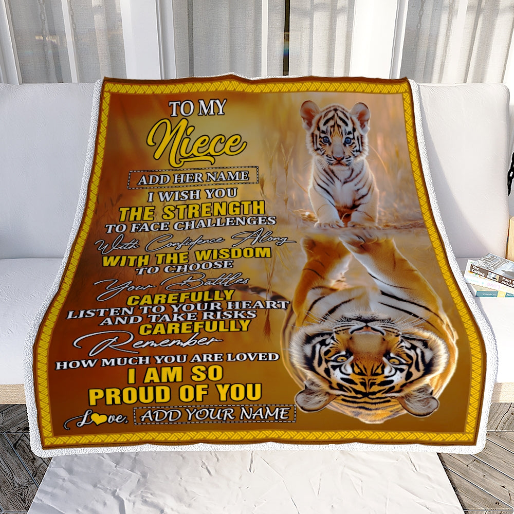 Personalized To My Niece Gifts Blanket From Aunt Uncle Auntie I Wish You The Strength Tiger Niece Birthday Gifts Christmas Graduation Custom Fleece Blanket | siriusteestore
