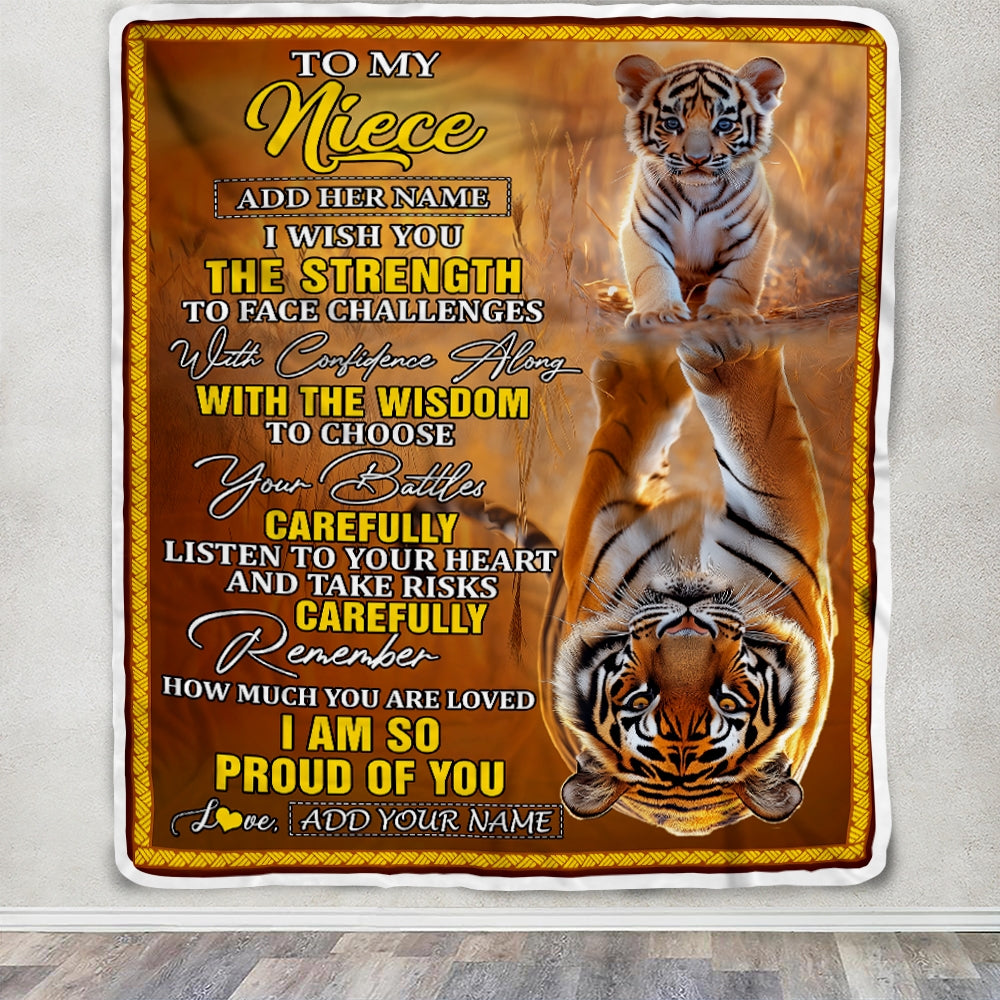 Personalized To My Niece Gifts Blanket From Aunt Uncle Auntie I Wish You The Strength Tiger Niece Birthday Gifts Christmas Graduation Custom Fleece Blanket | siriusteestore