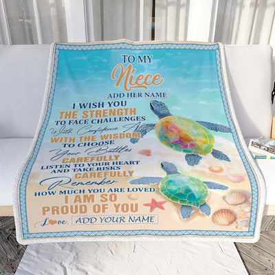 Personalized To My Niece Gifts Blanket From Aunt Uncle Auntie I Wish You The Strength Turtle Niece Birthday Gifts Christmas Graduation Custom Fleece Blanket | siriusteestore