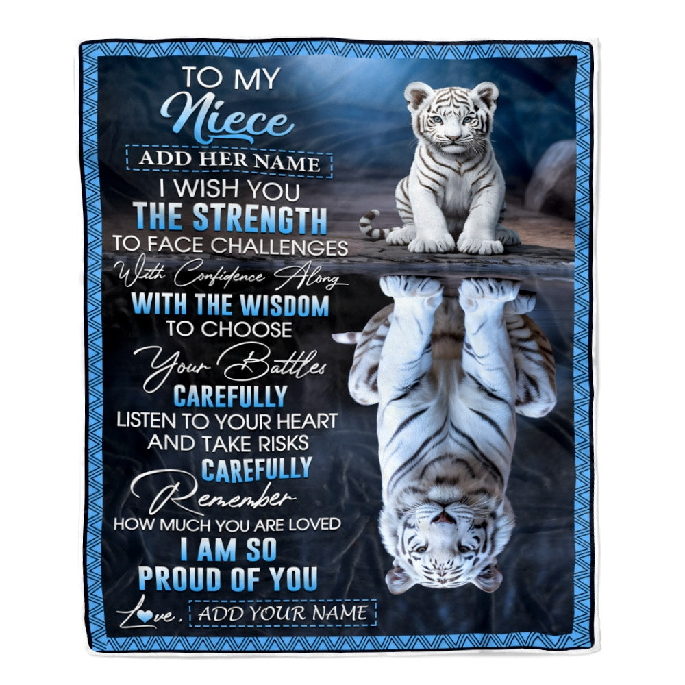 Personalized To My Niece Gifts Blanket From Aunt Uncle Auntie I Wish You The Strength White Tier Niece Birthday Gifts Christmas Custom Fleece Throw Blanket | siriusteestore