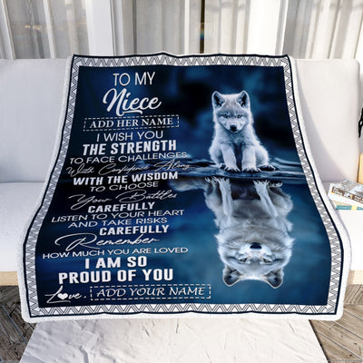 Personalized To My Niece Gifts Blanket From Aunt Uncle Auntie I Wish You The Strength Wolf Niece Birthday Gifts Christmas Graduation Custom Fleece Blanket | siriusteestore