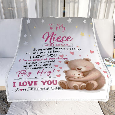 Personalized To My Niece Gifts Blanket From Aunt Uncle Auntie Proud Of You Bear Niece Gift For Birthday Graduation Christmas Custom Fleece Throw Blanket | siriusteestore