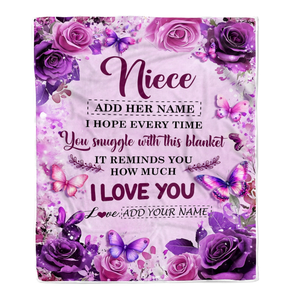 Personalized To My Niece Gifts Blanket From Aunt Uncle Auntie Purple Floral Birthday Gifts For Niece Graduation Christmas Custom Fleece Throw Blanket | siriusteestore
