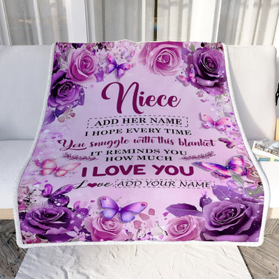 Personalized To My Niece Gifts Blanket From Aunt Uncle Auntie Purple Floral Birthday Gifts For Niece Graduation Christmas Custom Fleece Throw Blanket | siriusteestore