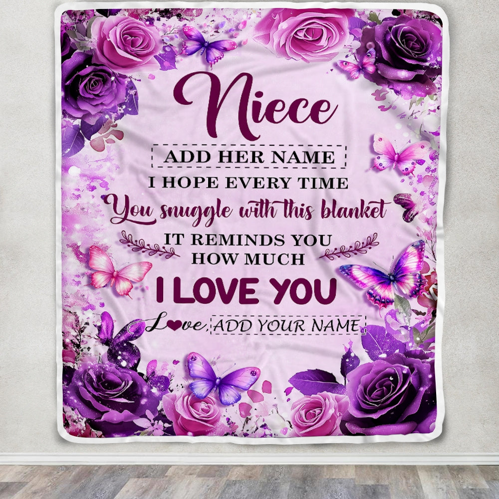 Personalized To My Niece Gifts Blanket From Aunt Uncle Auntie Purple Floral Birthday Gifts For Niece Graduation Christmas Custom Fleece Throw Blanket | siriusteestore