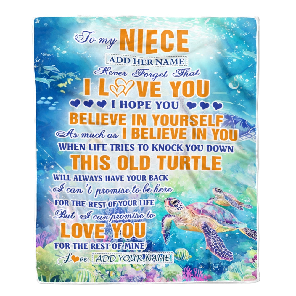Personalized To My Niece Gifts Blanket From Aunt Uncle Auntie This Old Turtle Love You Niece Birthday Gifts Graduation Christmas Customized Fleece Blanket | siriusteestore