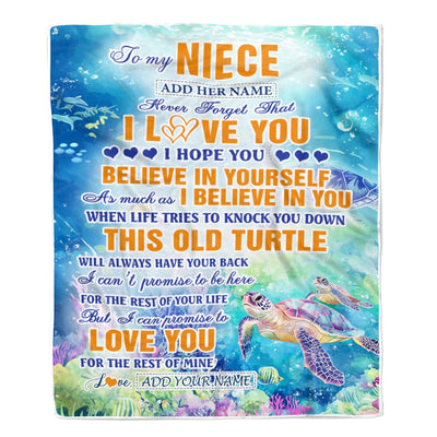 Personalized To My Niece Gifts Blanket From Aunt Uncle Auntie This Old Turtle Love You Niece Birthday Gifts Graduation Christmas Customized Fleece Blanket | siriusteestore