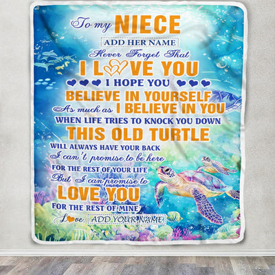 Personalized To My Niece Gifts Blanket From Aunt Uncle Auntie This Old Turtle Love You Niece Birthday Gifts Graduation Christmas Customized Fleece Blanket | siriusteestore