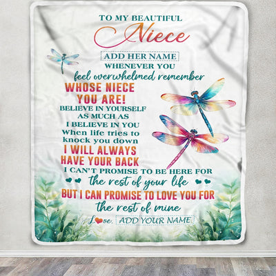 Personalized To My Niece Gifts Blanket From Aunt Uncle Auntie Whenever You Feel Dragonfly Niece Birthday Gifts Graduation Christmas Customized Fleece Blanket | siriusteestore