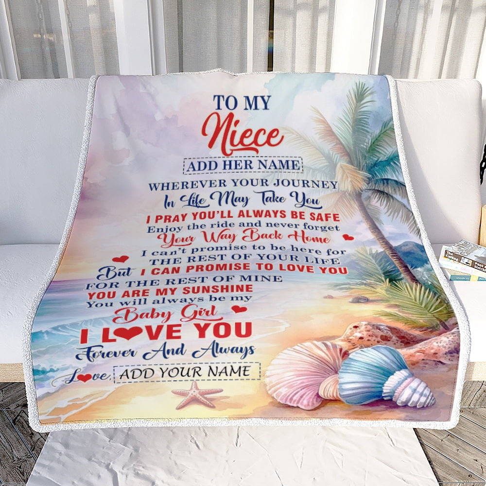 Personalized To My Niece Gifts Blanket From Aunt Uncle Auntie Wherever Your Journey In Life Beach Niece Birthday Gifts Warm Customized Fleece Throw Blanket | siriusteestore