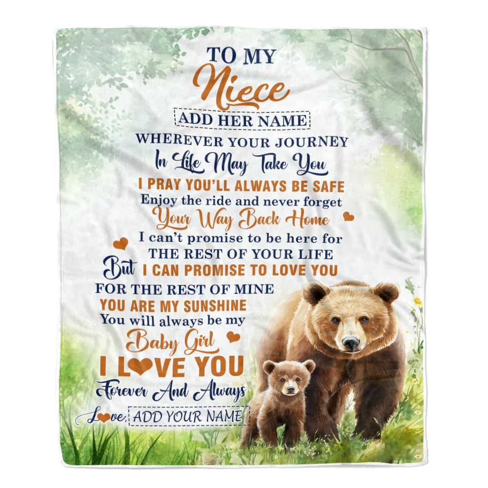 Personalized To My Niece Gifts Blanket From Aunt Uncle Auntie Wherever Your Journey In Life Bear Niece Birthday Gifts Warm Customized Fleece Throw Blanket | siriusteestore