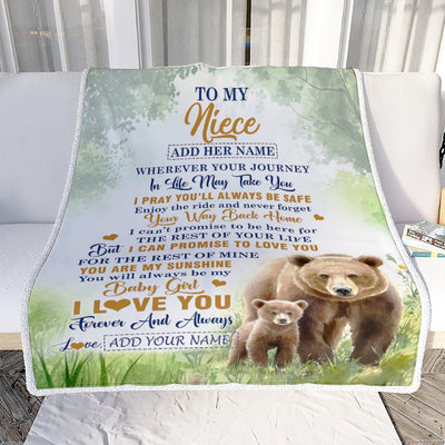 Personalized To My Niece Gifts Blanket From Aunt Uncle Auntie Wherever Your Journey In Life Bear Niece Birthday Gifts Warm Customized Fleece Throw Blanket | siriusteestore