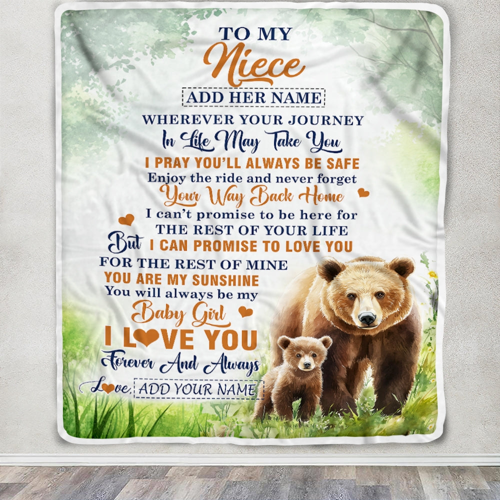 Personalized To My Niece Gifts Blanket From Aunt Uncle Auntie Wherever Your Journey In Life Bear Niece Birthday Gifts Warm Customized Fleece Throw Blanket | siriusteestore