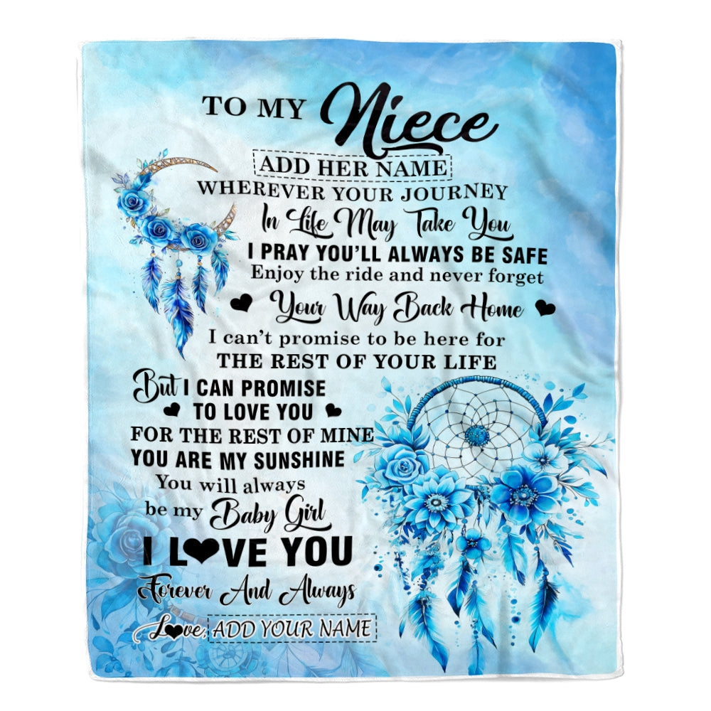 Personalized To My Niece Gifts Blanket From Aunt Uncle Auntie Wherever Your Journey In Life Dream Catcher Niece Birthday Gifts Warm Customized Fleece Throw Blanket | siriusteestore