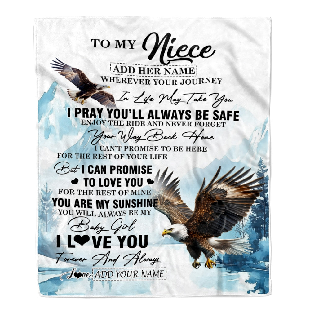 Personalized To My Niece Gifts Blanket From Aunt Uncle Auntie Wherever Your Journey In Life Eagle Niece Birthday Gifts Warm Customized Fleece Throw Blanket | siriusteestore