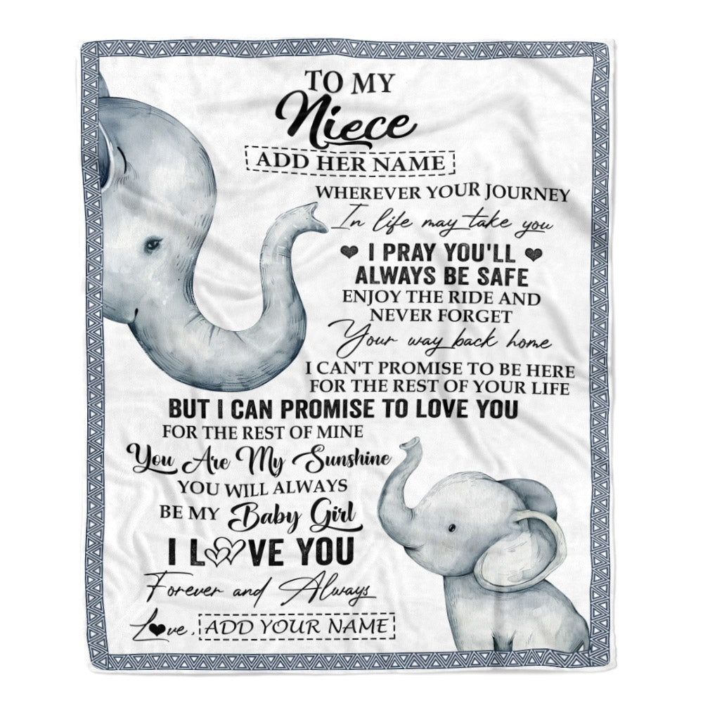 Personalized To My Niece Gifts Blanket From Aunt Uncle Auntie Wherever Your Journey In Life Elephant Niece Birthday Gifts Warm Customized Fleece Throw Blanket | siriusteestore