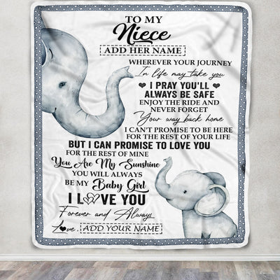 Personalized To My Niece Gifts Blanket From Aunt Uncle Auntie Wherever Your Journey In Life Elephant Niece Birthday Gifts Warm Customized Fleece Throw Blanket | siriusteestore