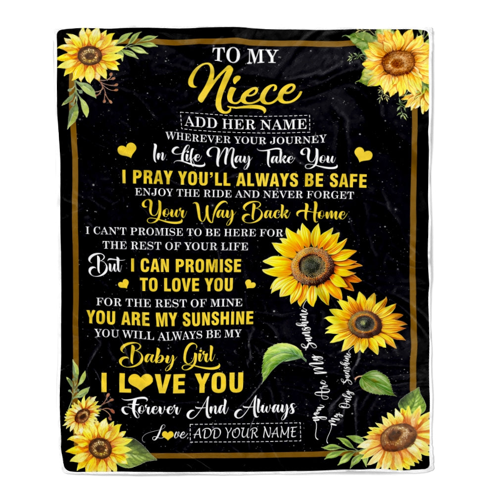 Personalized To My Niece Gifts Blanket From Aunt Uncle Auntie Wherever Your Journey In Life Sunflower Niece Birthday Gifts Warm Customized Fleece Throw Blanket | siriusteestore