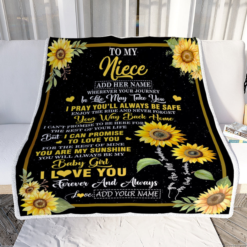 Personalized To My Niece Gifts Blanket From Aunt Uncle Auntie Wherever Your Journey In Life Sunflower Niece Birthday Gifts Warm Customized Fleece Throw Blanket | siriusteestore