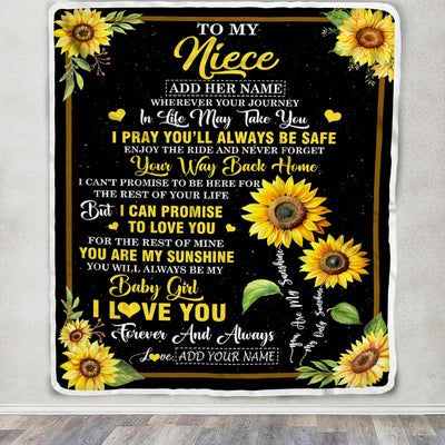 Personalized To My Niece Gifts Blanket From Aunt Uncle Auntie Wherever Your Journey In Life Sunflower Niece Birthday Gifts Warm Customized Fleece Throw Blanket | siriusteestore