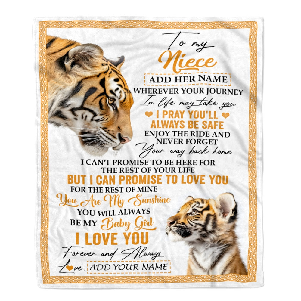 Personalized To My Niece Gifts Blanket From Aunt Uncle Auntie Wherever Your Journey In Life Tiger Niece Birthday Gifts Warm Customized Fleece Throw Blanket | siriusteestore