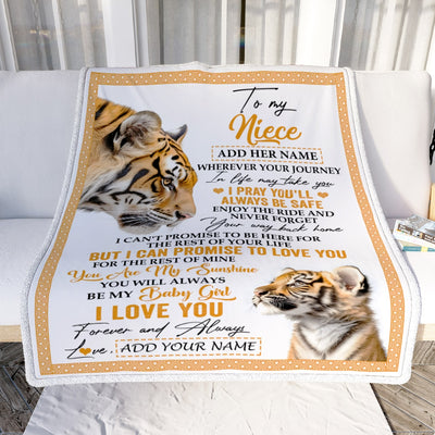 Personalized To My Niece Gifts Blanket From Aunt Uncle Auntie Wherever Your Journey In Life Tiger Niece Birthday Gifts Warm Customized Fleece Throw Blanket | siriusteestore