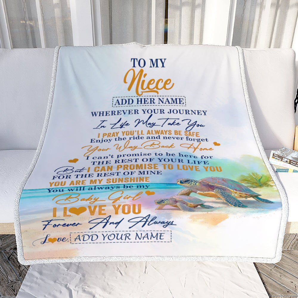 Personalized To My Niece Gifts Blanket From Aunt Uncle Auntie Wherever Your Journey In Life Turtle Niece Birthday Gifts Warm Customized Fleece Throw Blanket | siriusteestore
