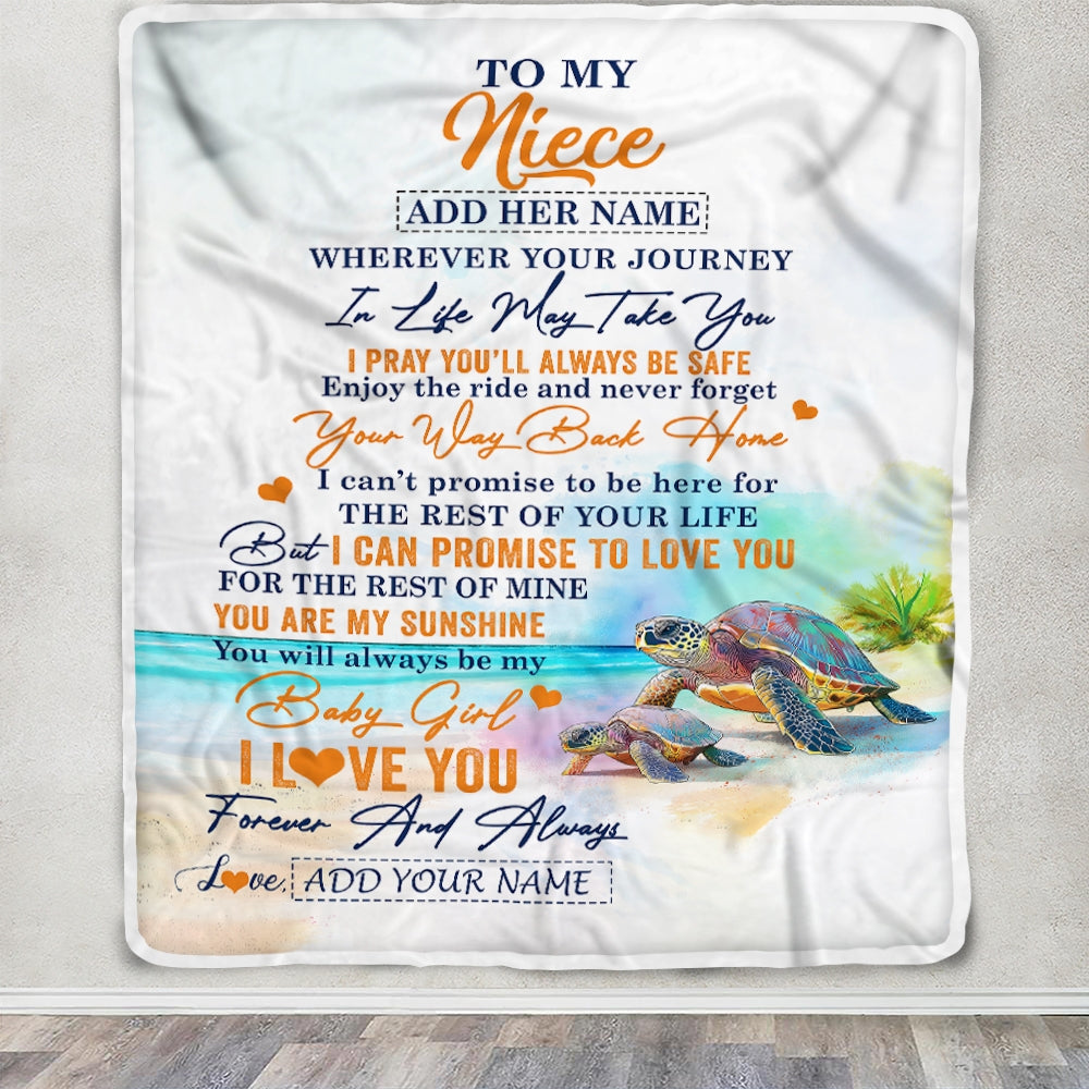 Personalized To My Niece Gifts Blanket From Aunt Uncle Auntie Wherever Your Journey In Life Turtle Niece Birthday Gifts Warm Customized Fleece Throw Blanket | siriusteestore
