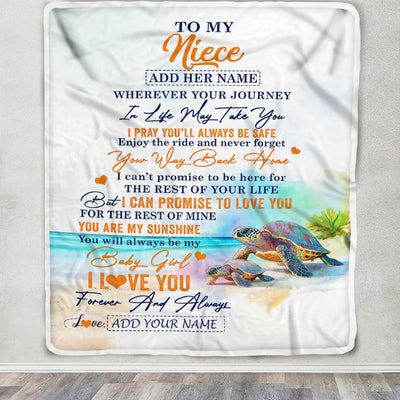 Personalized To My Niece Gifts Blanket From Aunt Uncle Auntie Wherever Your Journey In Life Turtle Niece Birthday Gifts Warm Customized Fleece Throw Blanket | siriusteestore