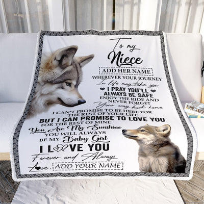 Personalized To My Niece Gifts Blanket From Aunt Uncle Auntie Wherever Your Journey In Life Wolf Niece Birthday Gifts Warm Customized Fleece Throw Blanket | siriusteestore