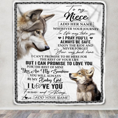 Personalized To My Niece Gifts Blanket From Aunt Uncle Auntie Wherever Your Journey In Life Wolf Niece Birthday Gifts Warm Customized Fleece Throw Blanket | siriusteestore