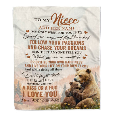 Personalized To My Niece Gifts Blanket From Aunt Uncle Bear My Only Wish For You Niece Birthday Gifts Graduation Christmas Customized Fleece Throw Blanket | siriusteestore
