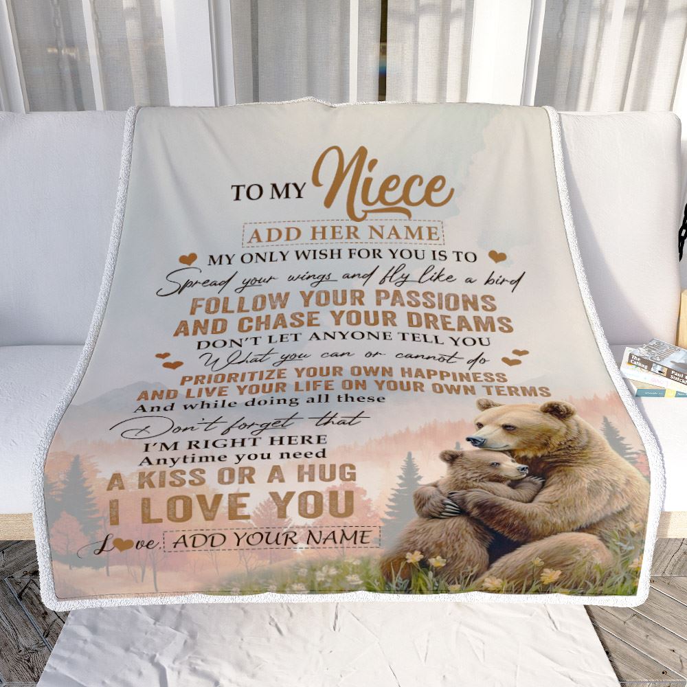 Personalized To My Niece Gifts Blanket From Aunt Uncle Bear My Only Wish For You Niece Birthday Gifts Graduation Christmas Customized Fleece Throw Blanket | siriusteestore