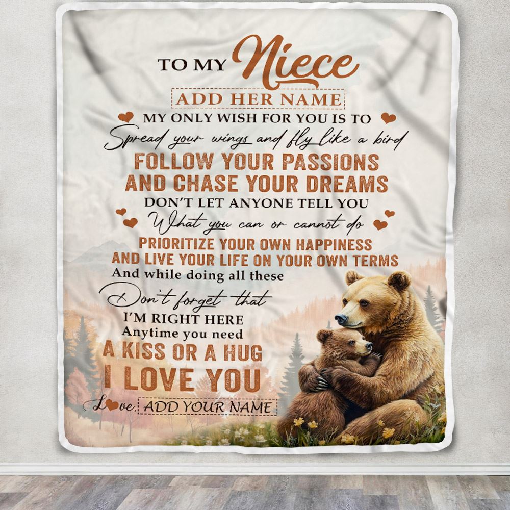 Personalized To My Niece Gifts Blanket From Aunt Uncle Bear My Only Wish For You Niece Birthday Gifts Graduation Christmas Customized Fleece Throw Blanket | siriusteestore
