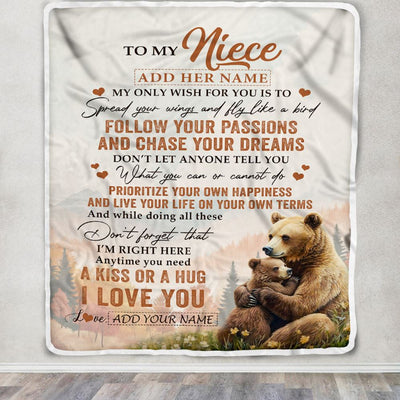 Personalized To My Niece Gifts Blanket From Aunt Uncle Bear My Only Wish For You Niece Birthday Gifts Graduation Christmas Customized Fleece Throw Blanket | siriusteestore