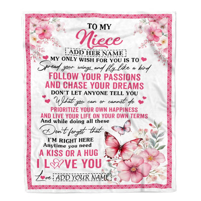 Personalized To My Niece Gifts Blanket From Aunt Uncle Butterfly My Only Wish For You Niece Birthday Gifts Graduation Christmas Customized Fleece Throw Blanket | siriusteestore