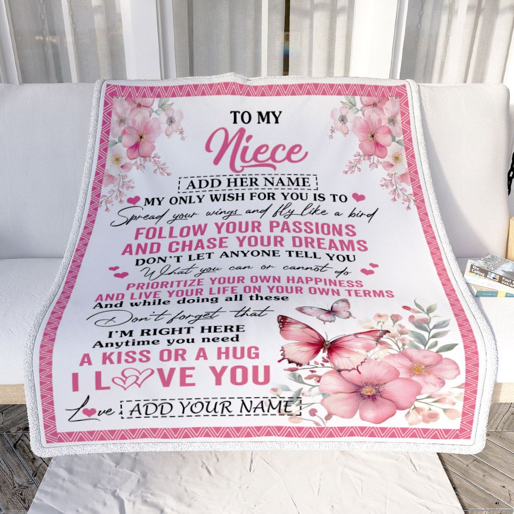 Personalized To My Niece Gifts Blanket From Aunt Uncle Butterfly My Only Wish For You Niece Birthday Gifts Graduation Christmas Customized Fleece Throw Blanket | siriusteestore