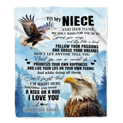 Personalized To My Niece Gifts Blanket From Aunt Uncle Eagle My Only Wish For You Niece Birthday Gifts Graduation Christmas Customized Fleece Throw Blanket | siriusteestore